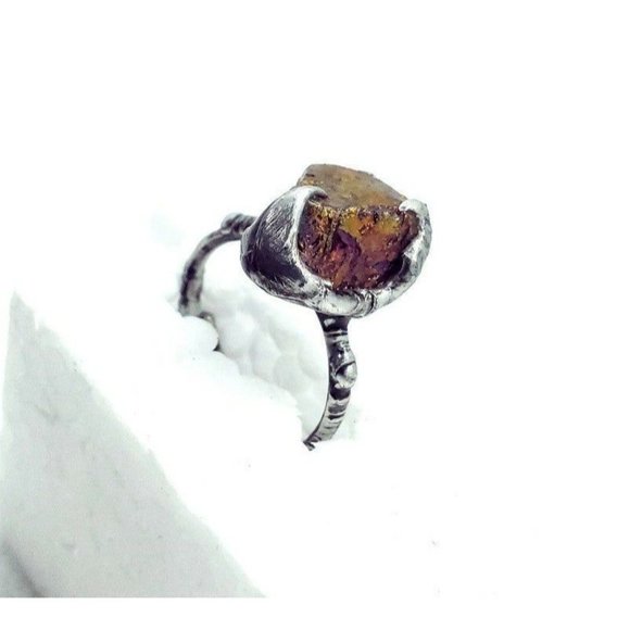 Chalcopyrite crystal ring handmade adjustable ring - Picture 6 of 12